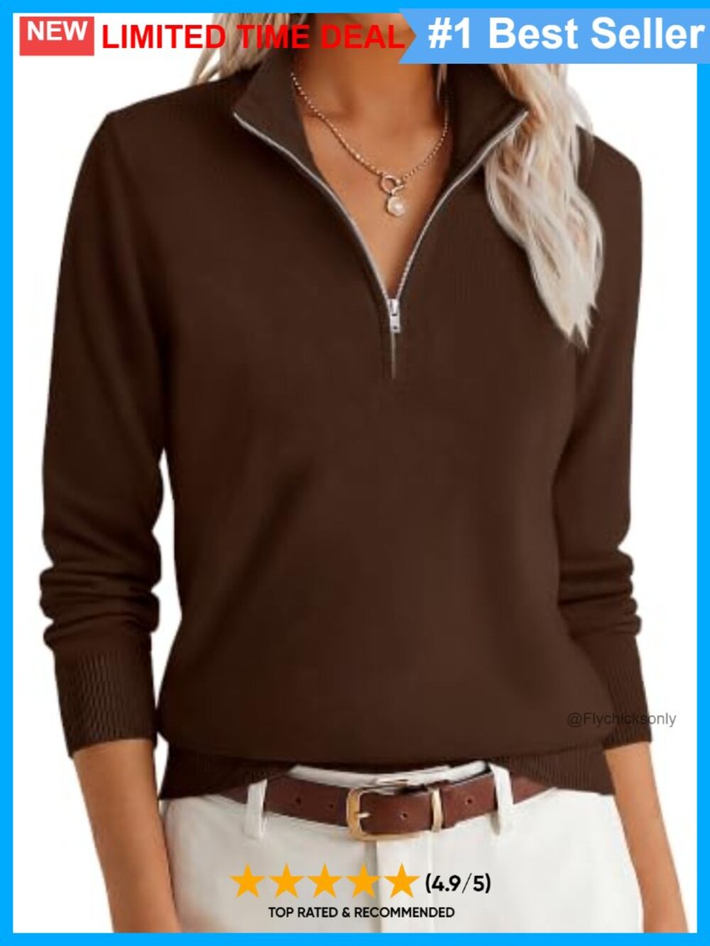 Quarter Zip Mock Neck Lightweight Knit Pullover Sweater Ribbed Cuffs